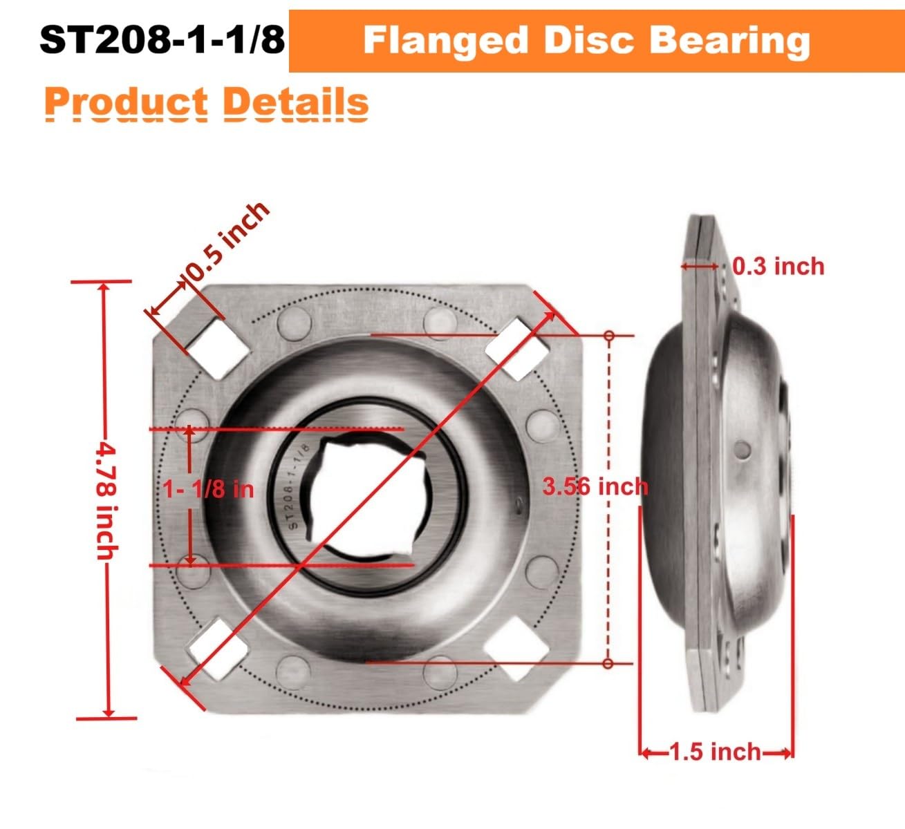 Amazon.com: ST208-1-1/8 Flanged Disc Bearing Unit 1-1/8